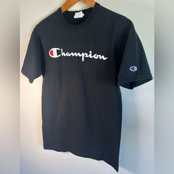 Champion Heritage Script Mens Black T-shirt - Size S Cotton EUC - Picture 3 of 7
